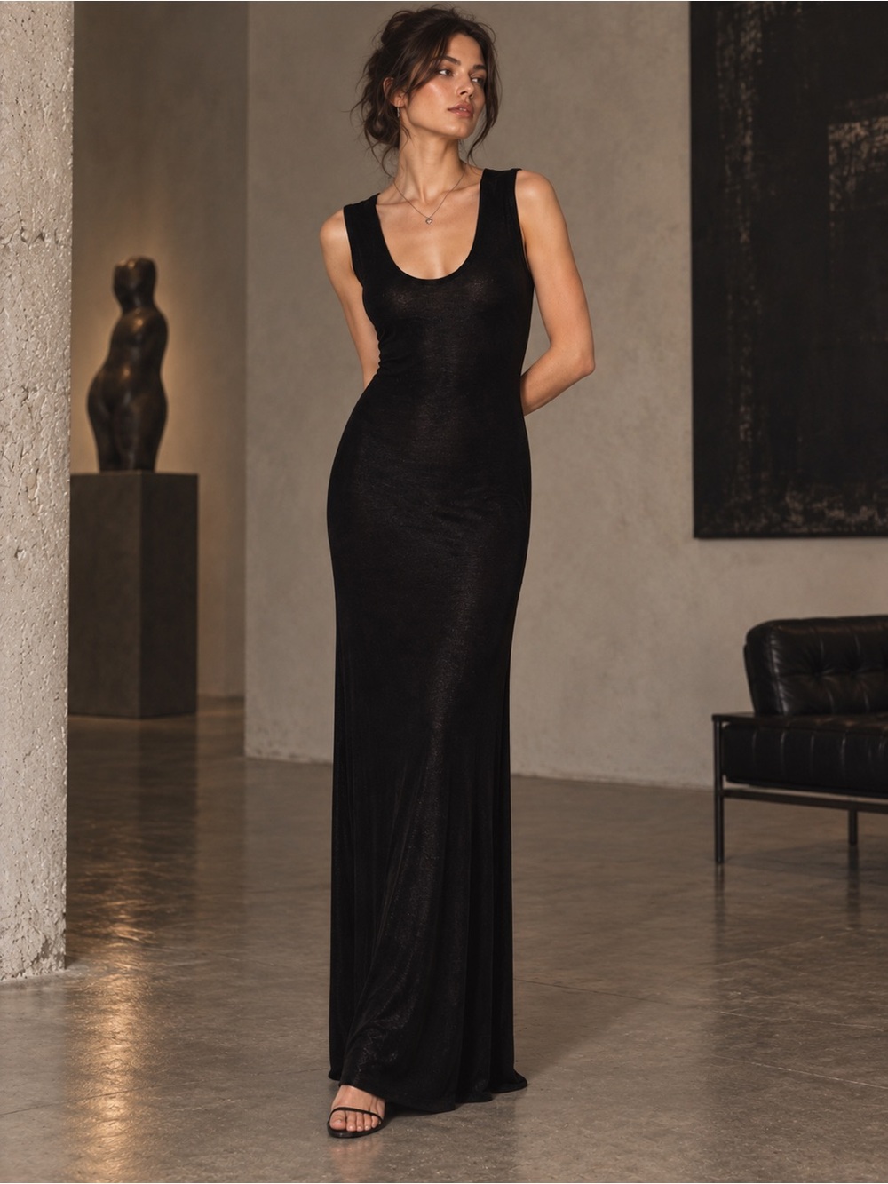Vintage FLAX by Jeanne Engelhart Black Scoop Neck Maxi Dress – Minimalist
